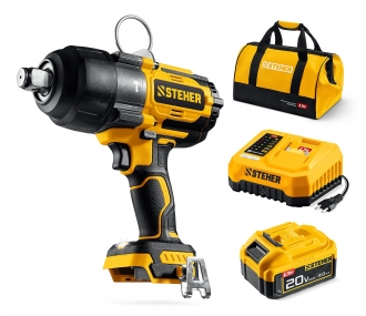 STEHER 20 В, 1000 Н·м, 1 АКБ LMS (4 А·ч), бесщеточный ударный гайковерт, сумка (CWB-1000-41) CWB-1000-41