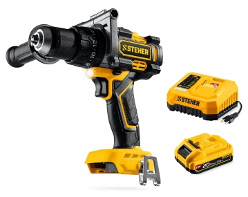 STEHER 20 В, 165 Н·м, 1 АКБ LMS (2 А·ч), бесщеточная ударная дрель-шуруповерт (CBS-165-21) CBS-165-21