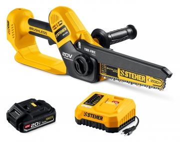 STEHER 20 В, 200 мм шина, 1 АКБ LMS (2 Ач), мини-пила цепная аккумуляторная (MCS-2020-21) MCS-2020-21