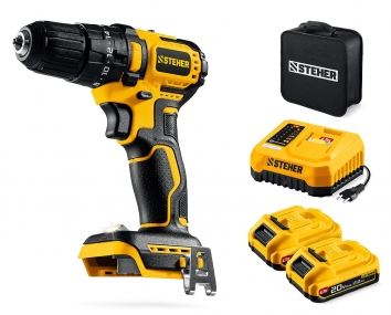STEHER 20 В, 45 Н·м, 2 АКБ LMS (2 А·ч), бесщеточная ударная дрель-шуруповерт, сумка (CBS-45-22) CBS-45-22