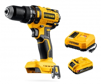 STEHER 20 В, 65 Н·м, 1 АКБ LMS (2 А·ч), бесщеточная ударная дрель-шуруповерт (CBS-65-21) CBS-65-21