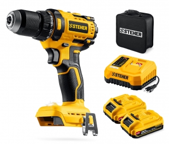 STEHER 20 В, 65 Н·м, 2 АКБ LMS (2 А·ч), бесщеточная дрель-шуруповерт, сумка (CB-65-22) CB-65-22