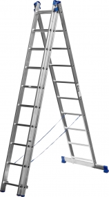 Трехсекционная лестница СИБИН, 10 ступеней, со стабилизатором, алюминиевая 38833-10