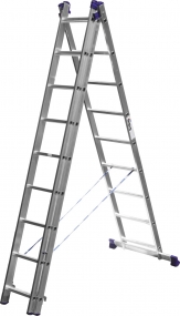 Трехсекционная лестница СИБИН, 9 ступеней, со стабилизатором, алюминиевая 38833-09