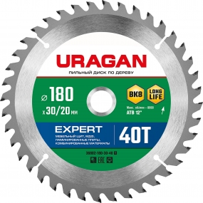 URAGAN Expert 180х30/20мм 40Т, диск пильный по дереву 36802-180-30-40_z01