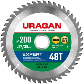 URAGAN Expert 200х32/30мм 48Т, диск пильный по дереву 36802-200-32-48_z01