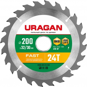 URAGAN Fast 200х32/30мм 24Т, диск пильный по дереву 36800-200-32-24_z01