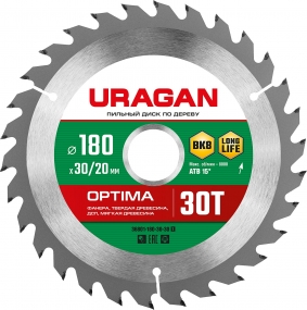 URAGAN Optima 180х30/20мм 30Т, диск пильный по дереву 36801-180-30-30_z01