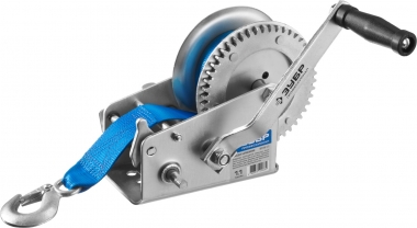 Лебедка ручная барабанная ЗУБР Профессионал , тяговая, ленточная, 1,1т, 10м 43115-1.1