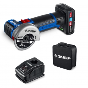 ЗУБР 12 В, D76 мм, 1 АКБ тип Т7 (4 А·ч), бесщеточная УШМ, сумка, Профессионал (AB-76-41) AB-76-41