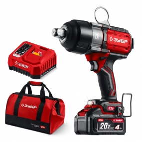 ЗУБР 20 В, 1000 Н·м, 1 АКБ LMS (4 А·ч), бесщеточный ударный гайковерт, сумка (ГБУ-1000-41) ГБУ-1000-41
