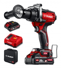 ЗУБР 20 В, 165 Н·м, 2 АКБ LMS (2 А·ч), бесщеточная дрель-шуруповерт, сумка (ДБ-165-22) ДБ-165-22