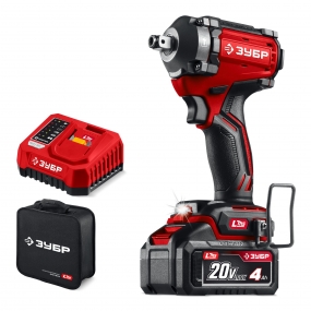 ЗУБР 20 В, 350 Н·м, 1 АКБ LMS (4 А·ч), бесщеточный ударный гайковерт, сумка (ГБУ-350-41) ГБУ-350-41