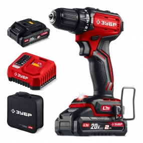 ЗУБР 20 В, 45 Н·м, 2 АКБ LMS (2 А·ч), бесщеточная дрель-шуруповерт, сумка (ДБ-45-22) ДБ-45-22