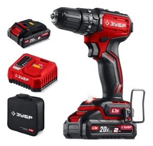 ЗУБР 20 В, 45 Н·м, 2 АКБ LMS (2 А·ч), бесщеточная ударная дрель-шуруповерт, сумка (ДБУ-45-22) ДБУ-45-22