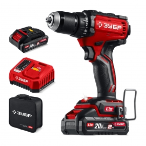 ЗУБР 20 В, 65 Н·м, 2 АКБ LMS (2 А·ч), бесщеточная дрель-шуруповерт, сумка (ДБ-65-22) ДБ-65-22