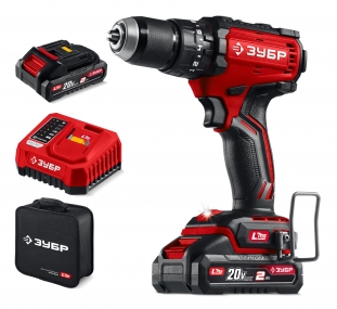 ЗУБР 20 В, 65 Н·м, 2 АКБ LMS (2 А·ч), бесщеточная ударная дрель-шуруповерт, сумка (ДБУ-65-22) ДБУ-65-22