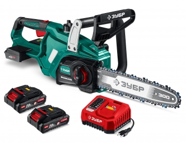 ЗУБР 40 В, (2x20В), 300 мм шина, 2 АКБ LMS (2 Ач), пила цепная аккумуляторная (ПЦБ-4030-22) ПЦБ-4030-22