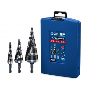 ЗУБР BLACK FORCE 3 шт., 4-32мм, винтовая проточка, набор ступенчатых сверл, ПРОФЕССИОНАЛ (29671-4-32-H3) 29671-4-32-H3