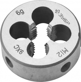 ЗУБР М12x1.75мм, плашка, сталь 9ХС, круглая ручная 4-28022-12-1.75