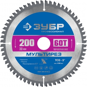 ЗУБР Мультирез, 200 x 30 мм, 60Т, пильный диск по алюминию, Профессионал (36907-200-30-60) 36907-200-30-60_z01