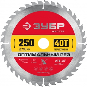 ЗУБР Оптимальный рез, 250 x 32/30 мм, 40Т, пильный диск по дереву (36912-250-32-40) 36912-250-32-40_z01