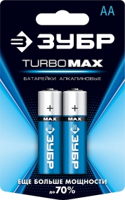 Щелочная батарейка 1.5 В, тип АА, 2 шт, ЗУБР Turbo-MAX 59206-2C_z01