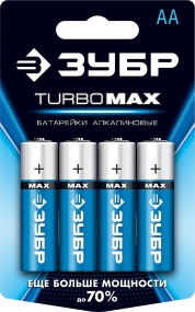 Щелочная батарейка 1.5 В, тип АА, 4 шт, ЗУБР Turbo-MAX 59206-4C_z01