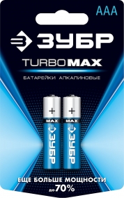 Щелочная батарейка 1.5 В, тип ААА, 2 шт, ЗУБР Turbo-MAX 59203-2C_z01