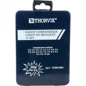 Набор сверл по металлу 1-10 мм, HSS-Co, 19 шт TDBS19K5 Thorvik 52898